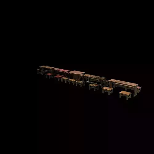 Wooden Table and Bench  3D model 7