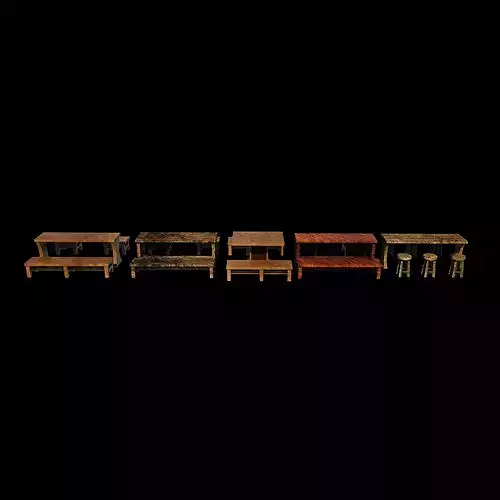 Wooden Table and Bench  3D model 6