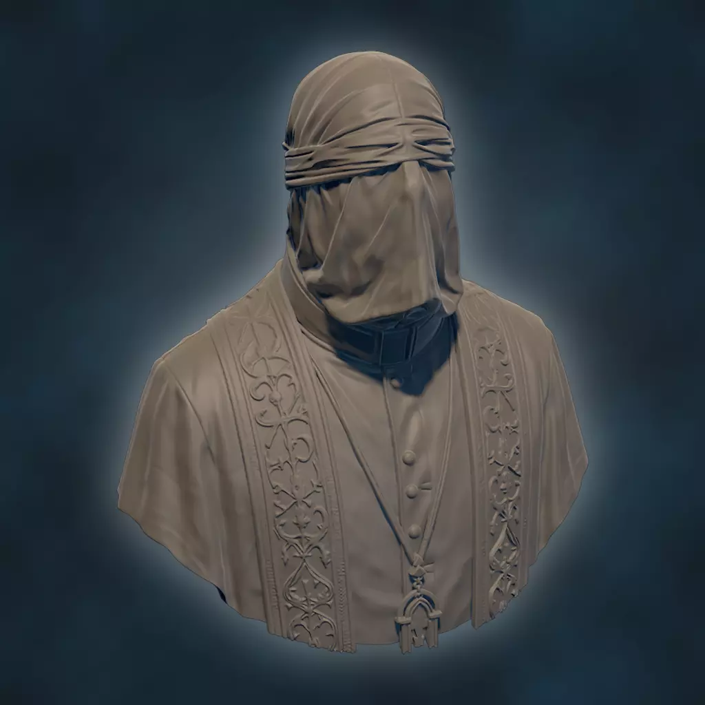 The Veiled Confessor Gothic Horror Bust STL 3D print model