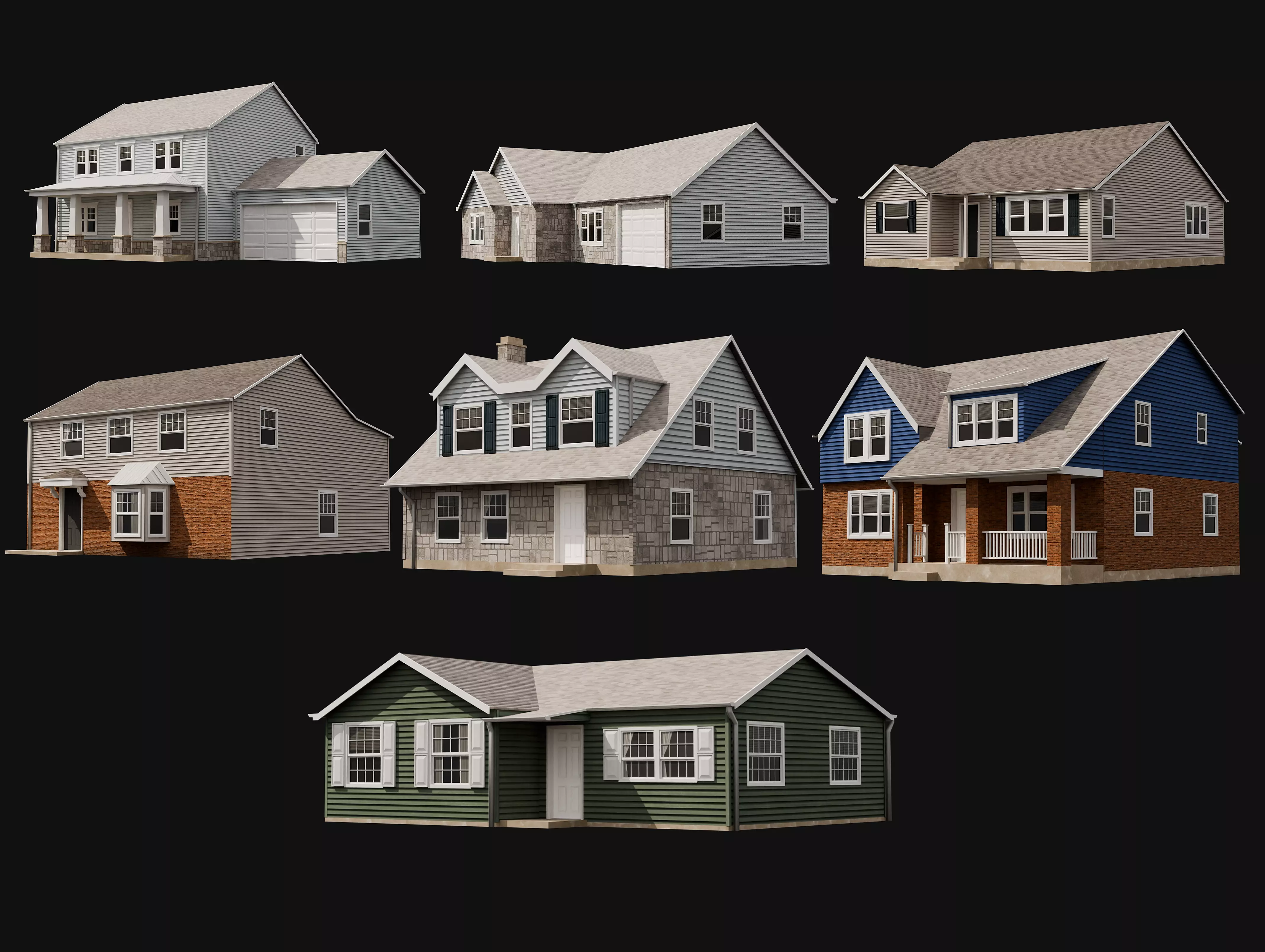 Suburban House Collection 2 Low-poly 3D model