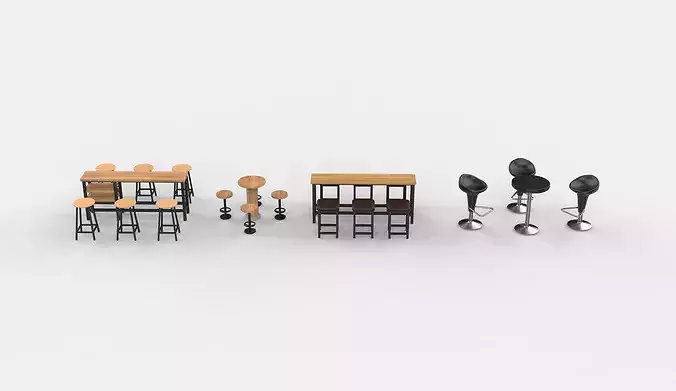 bar stool table set 3D model