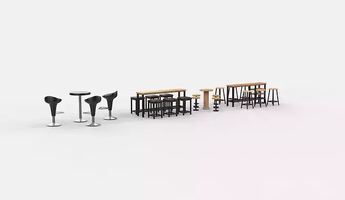 bar stool table set 3D model 2