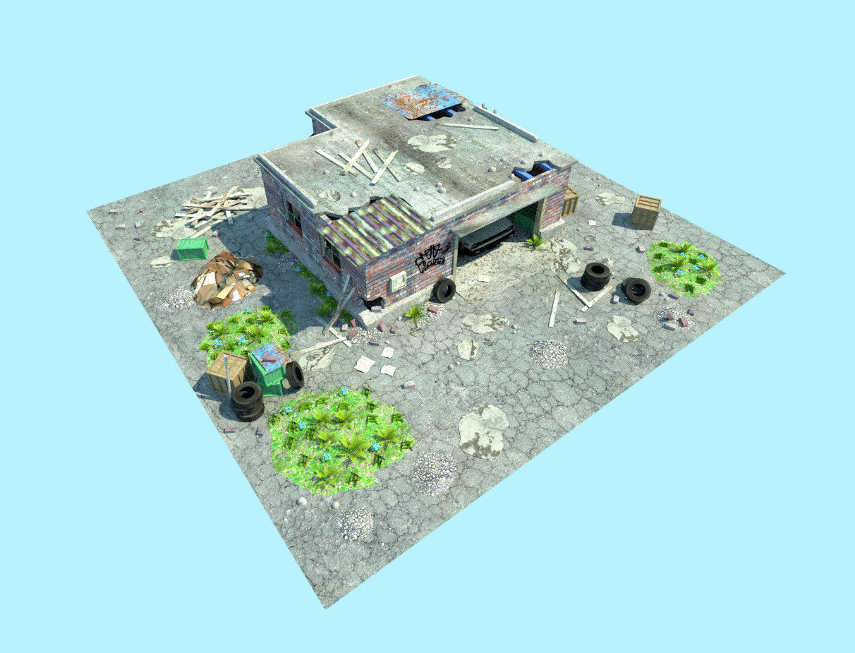 old garage low poly scene Low-poly 3D model_7