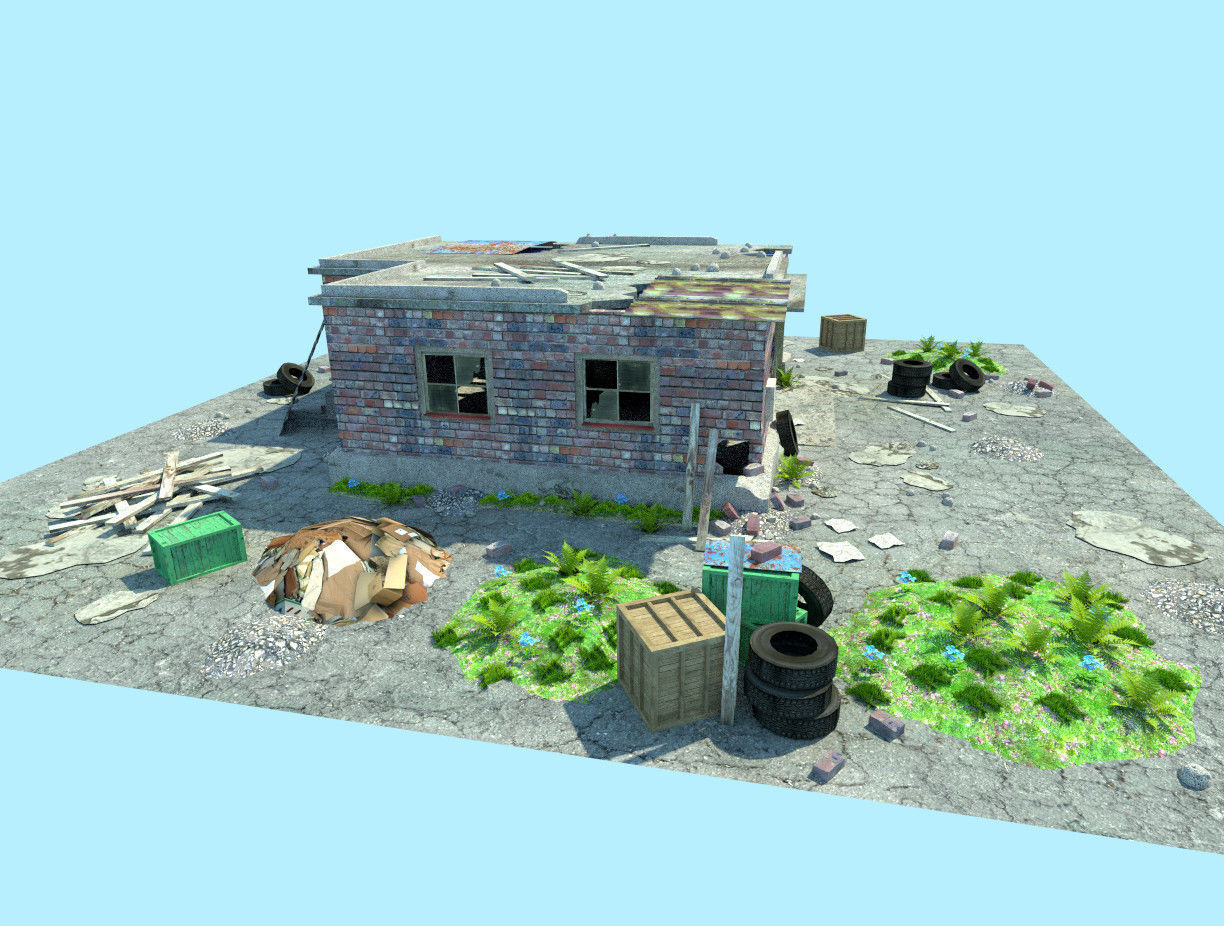 old garage low poly scene Low-poly 3D model_6