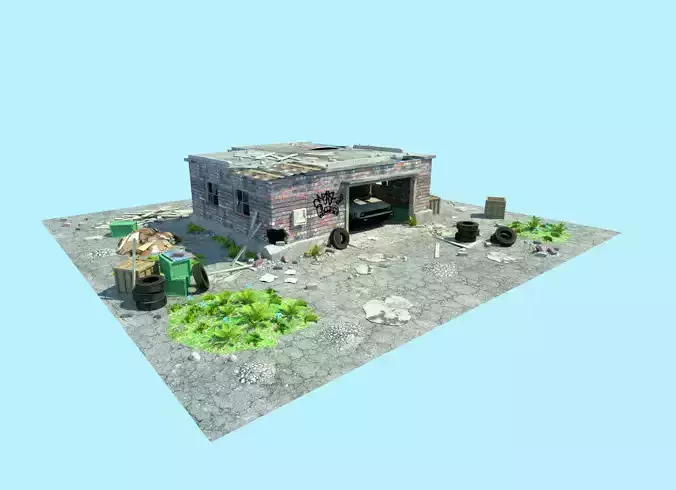 old garage low poly scene Low-poly 3D model