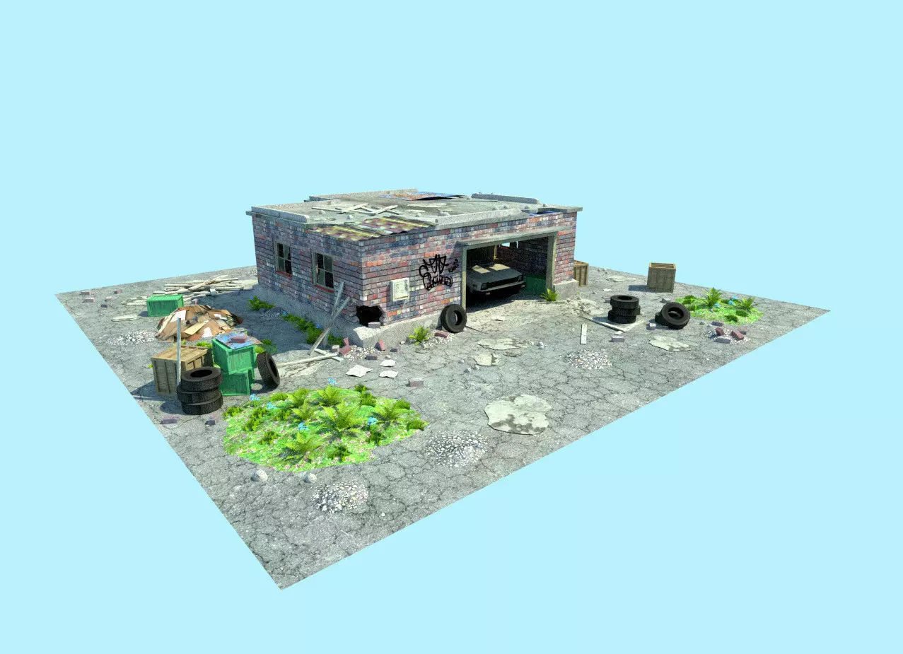 old garage low poly scene Low-poly 3D model_0