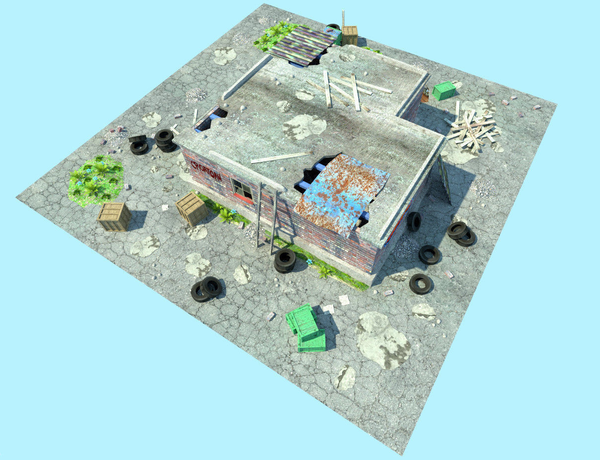 old garage low poly scene Low-poly 3D model_4