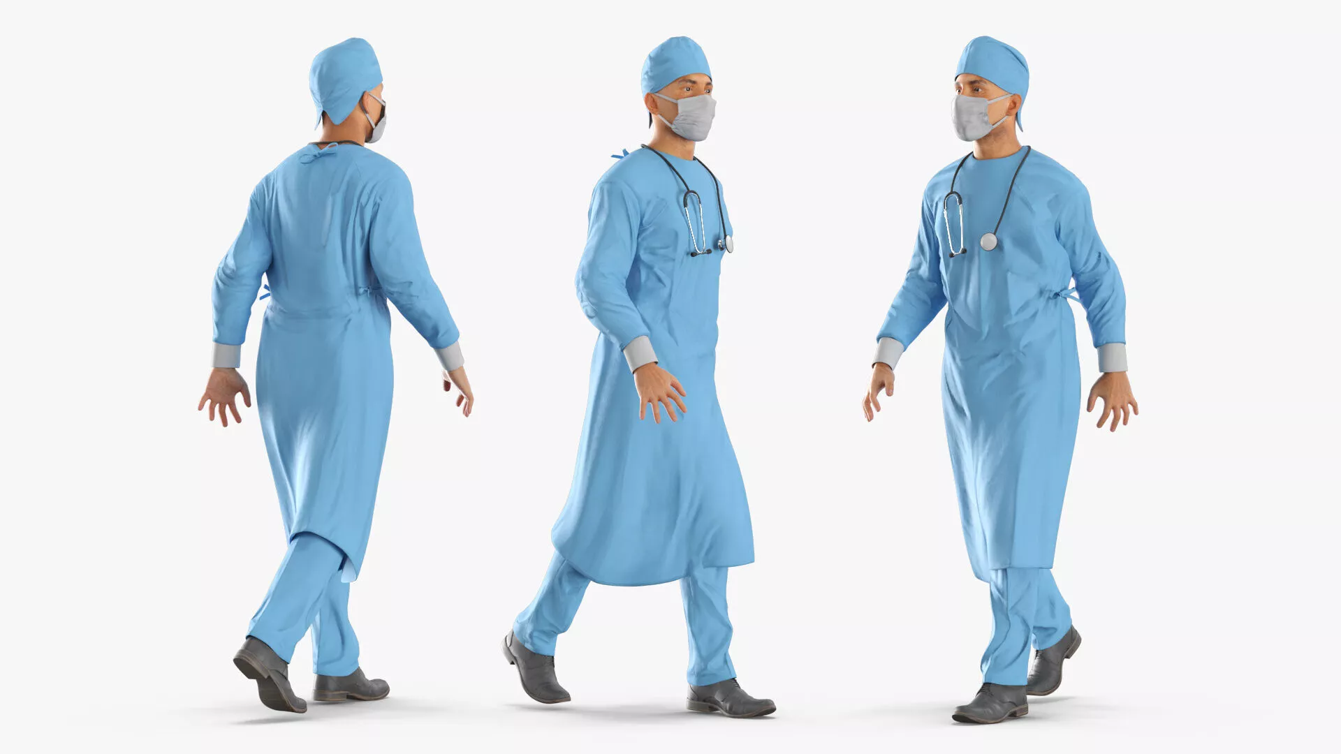 Sterile Operation Outfit Doctor T Pose Blue Rigged for Cinema 4D 3D model