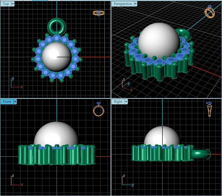 Pendant pearl and diamond gold 3D print model_2