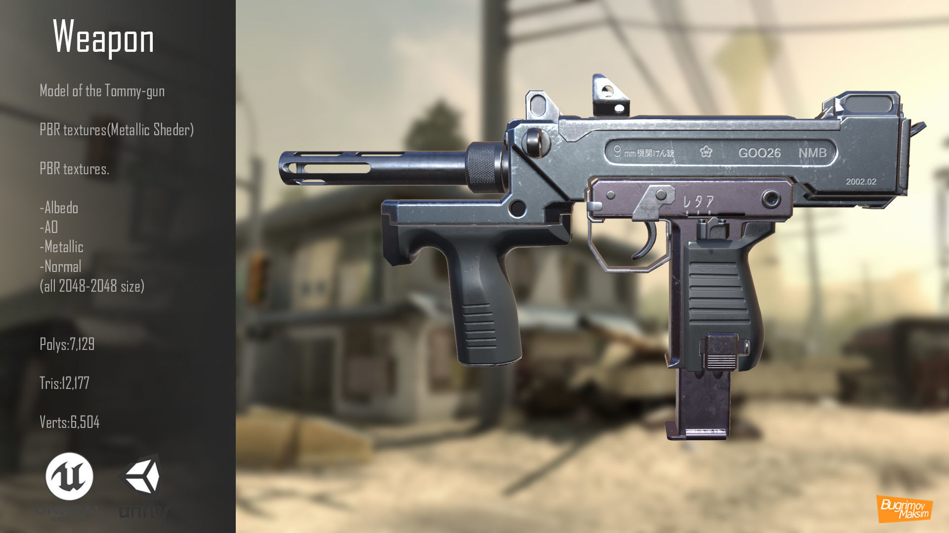 Tommy-gun weapon in call of duty ops Low-poly 3D model_2