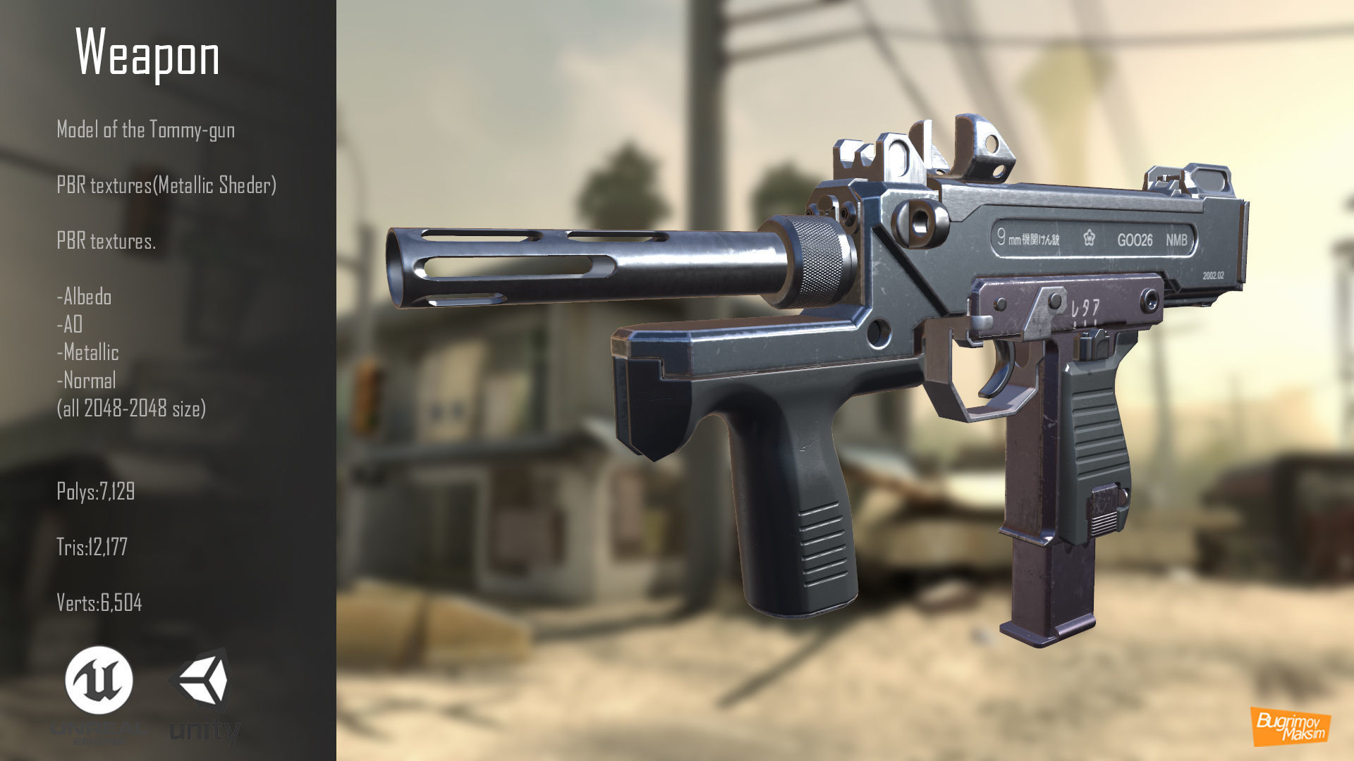 Tommy-gun weapon in call of duty ops Low-poly 3D model_4
