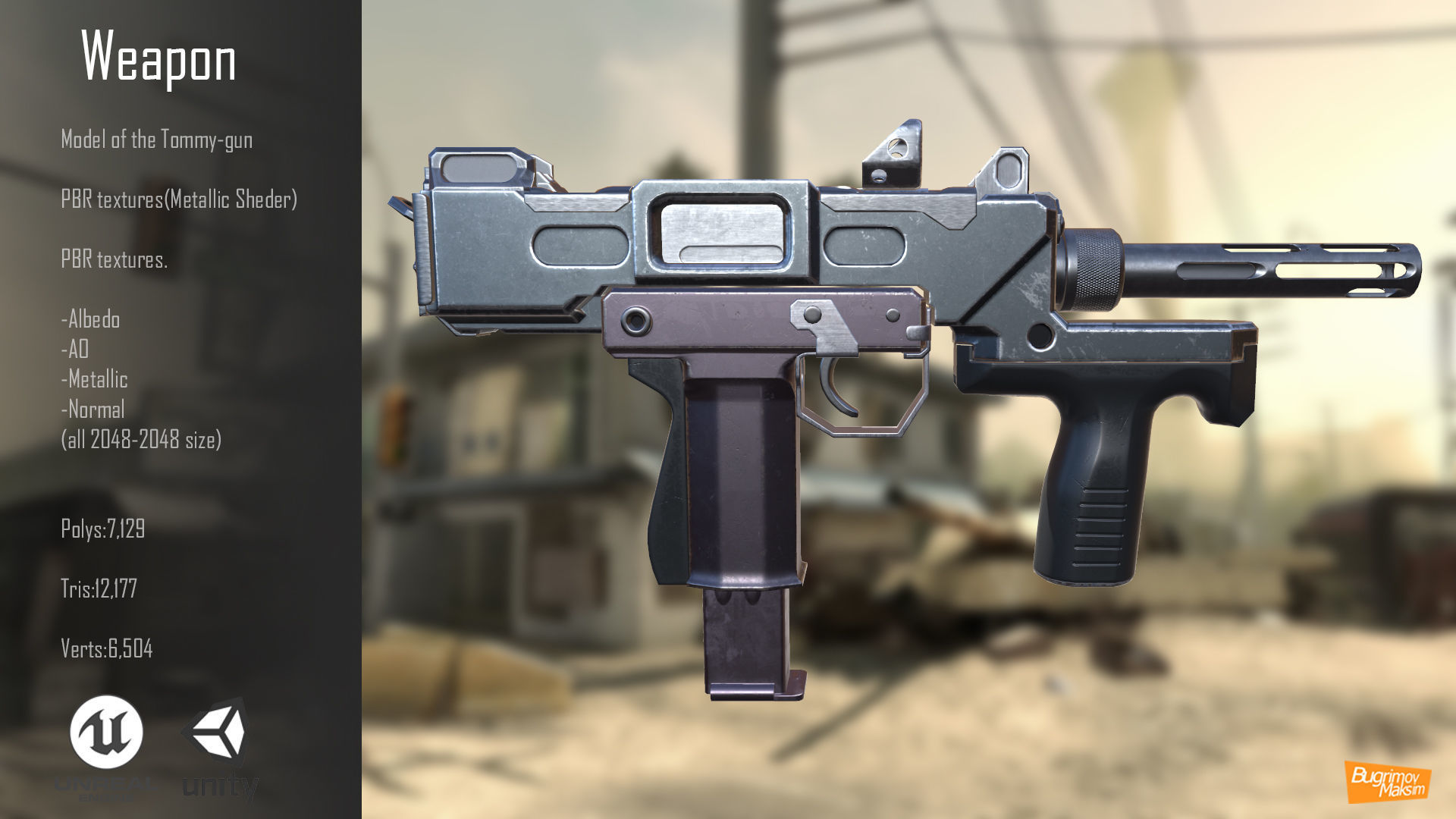 Tommy-gun weapon in call of duty ops Low-poly 3D model_3