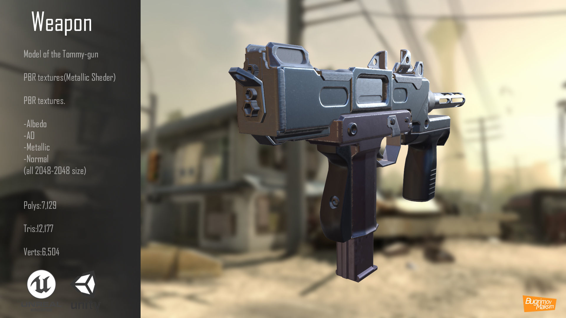 Tommy-gun weapon in call of duty ops Low-poly 3D model_5