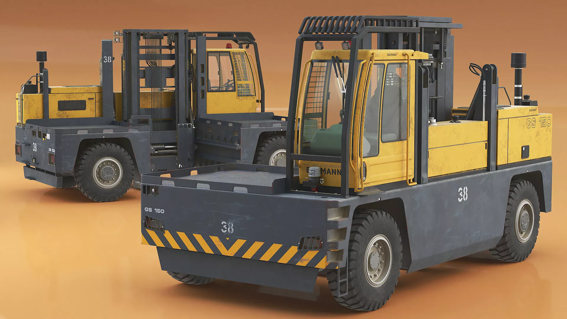 Baumann GS 150 Long Load Forklift Used Rigged for Cinema 4D 3D model