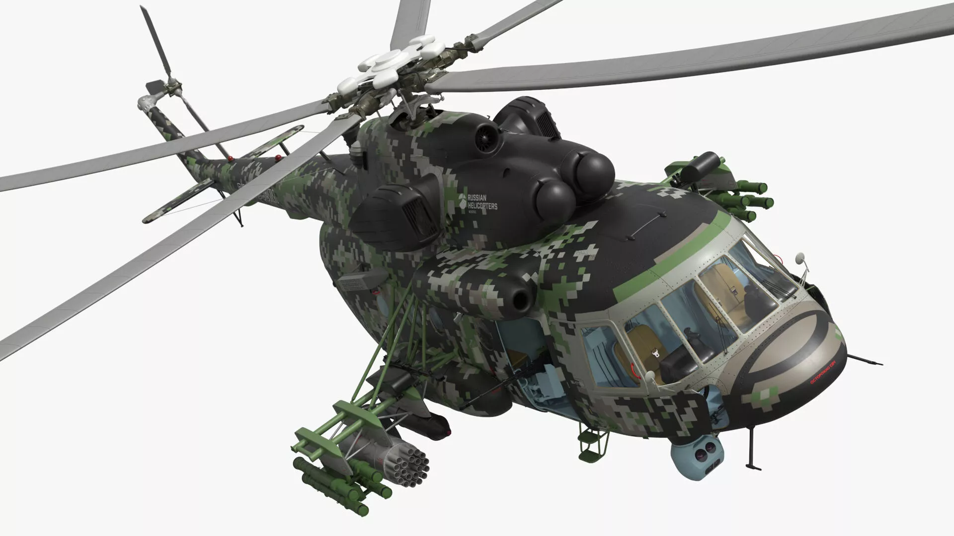 MI-171Sh Armed Military Helicopter Rigged for Cinema 4D 3D model