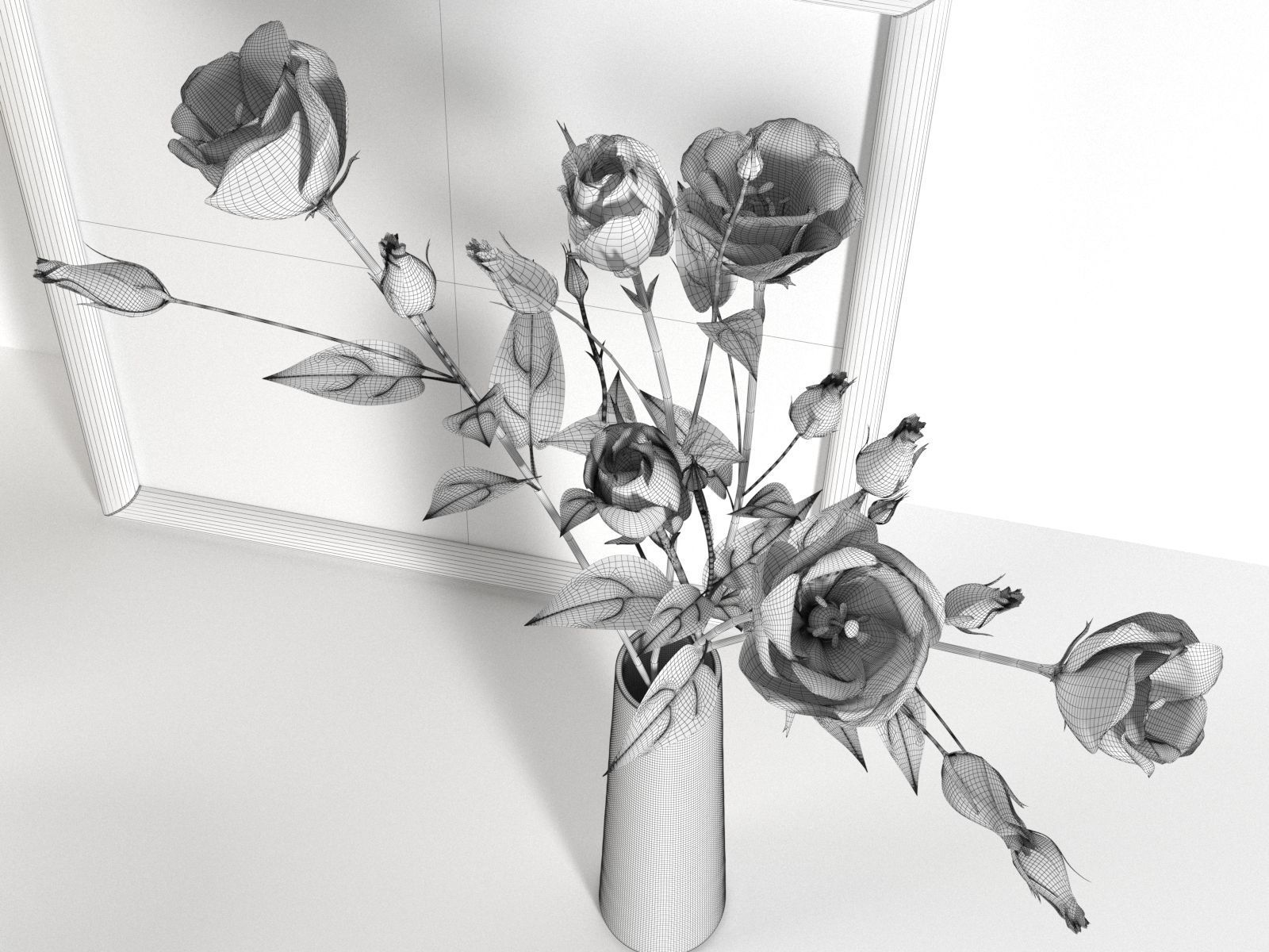 Table Lamp Picture and Glass Vase with Roses 3D model_1