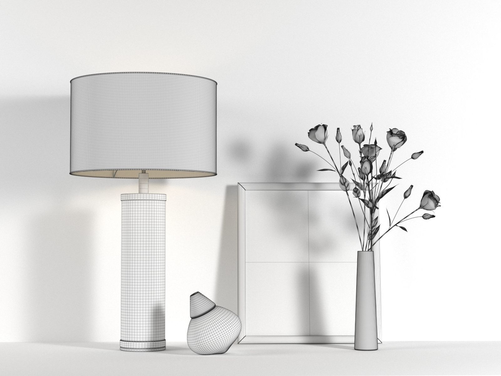 Table Lamp Picture and Glass Vase with Roses 3D model_2