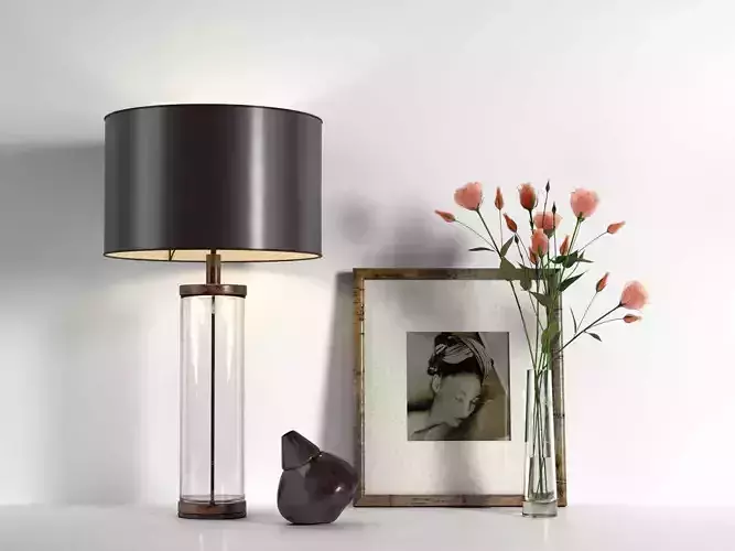 Table Lamp Picture and Glass Vase with Roses