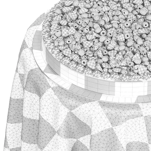 Wedding Cake on Table with Round Tablecloth and Berries 3D model 3