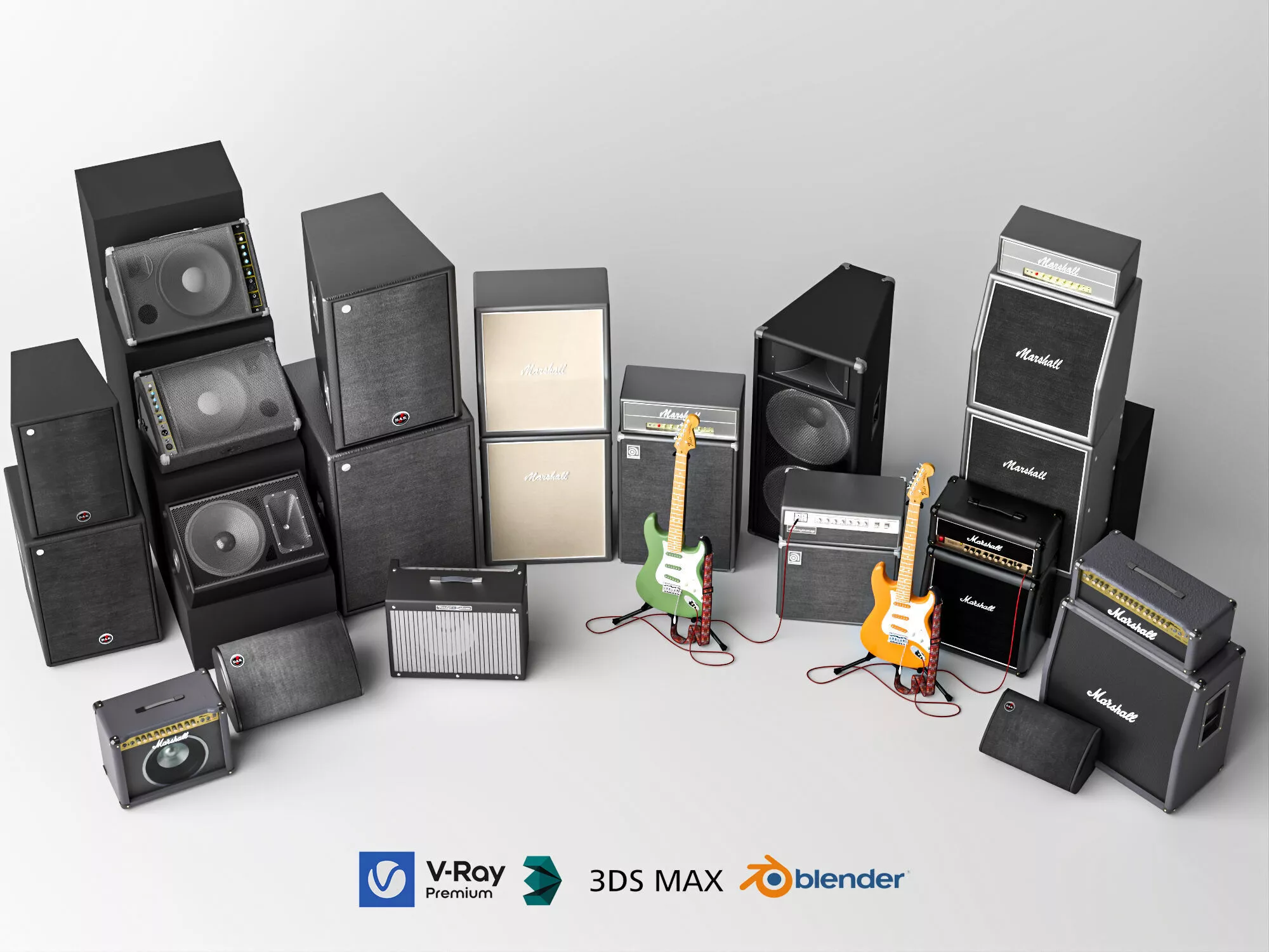 Electric Guitar Amp Speaker Cabinet 3D Model 3D model