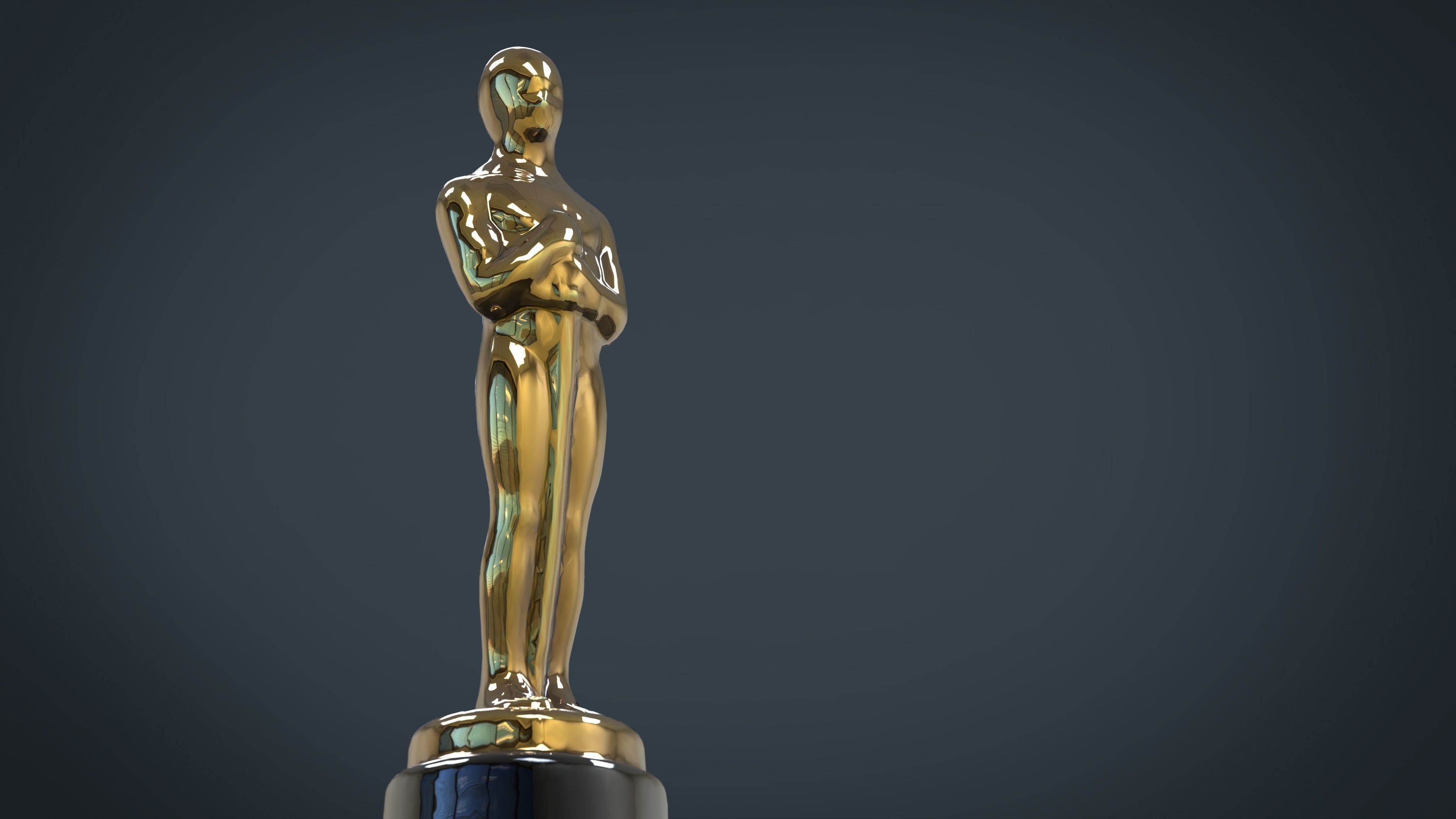 Gold Hollywood Award Statue Low-poly 3D model_3