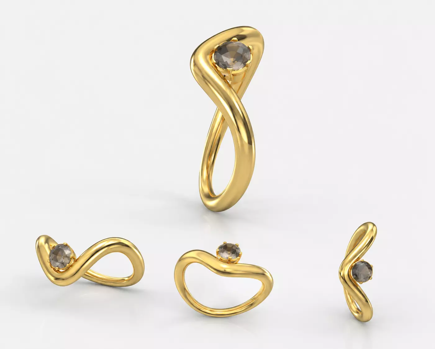 Twisted Elegance Gemstone Gold Ring Free 3D print model