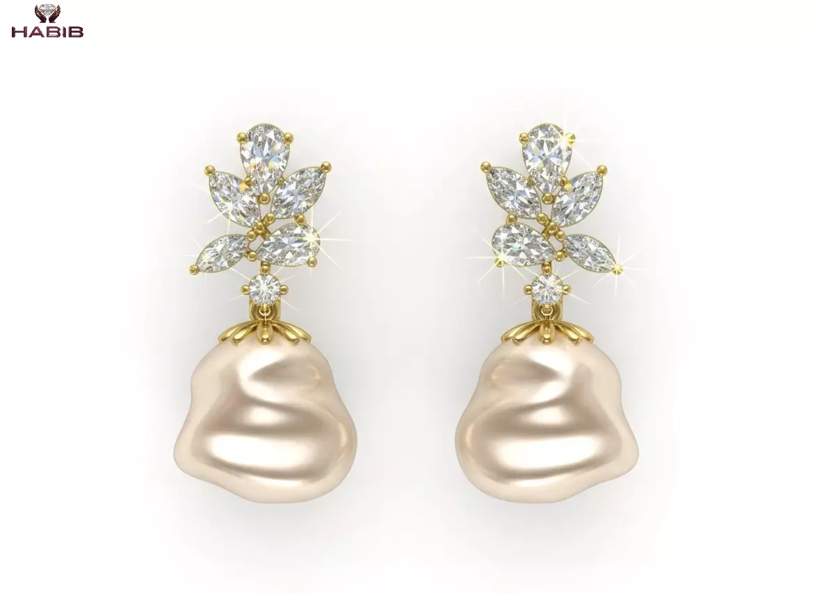 Pearl Diamond Drop Earrings CAD STL JCD Free 3D print model
