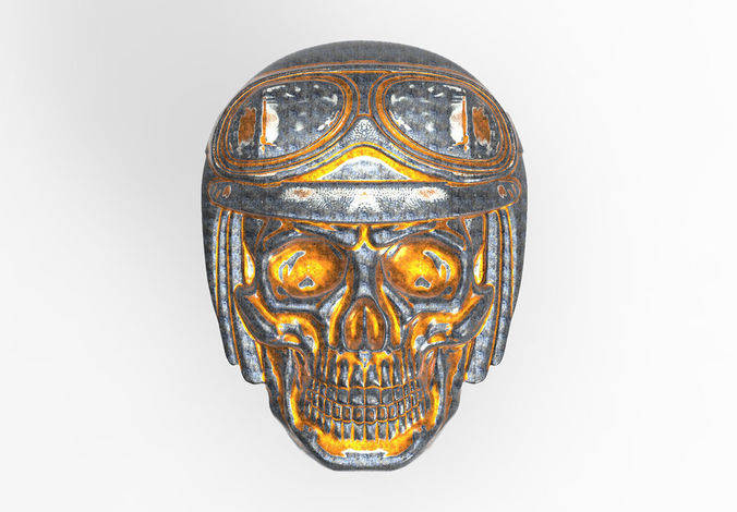 Bas-relief of anatomically correct skull in a motorcycle helm 3D print model