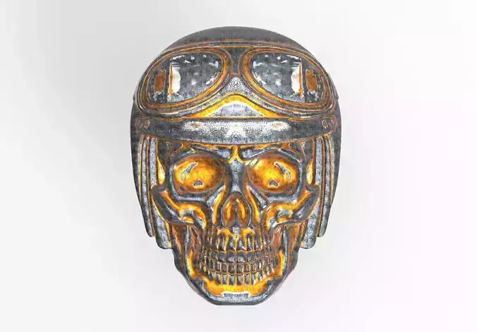 Bas-relief of anatomically correct skull in a motorcycle helm 3D print model