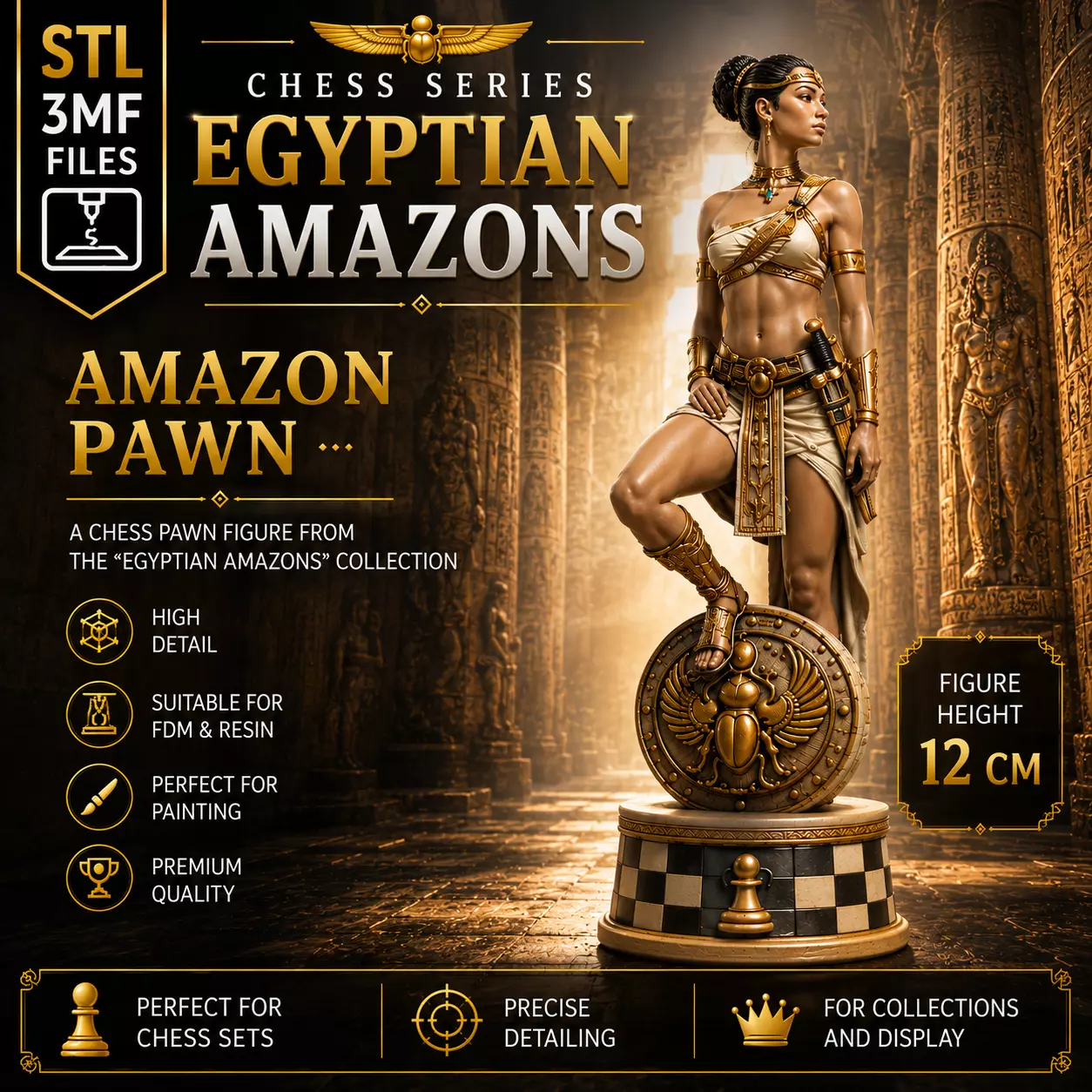 Egyptian Amazons Amazon Pawn Chess Piece STL 3D print model
