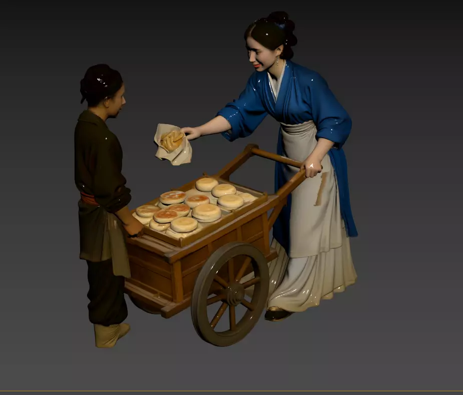 D043-r selling pancakes on the streets of the Song Dynasty 3D model