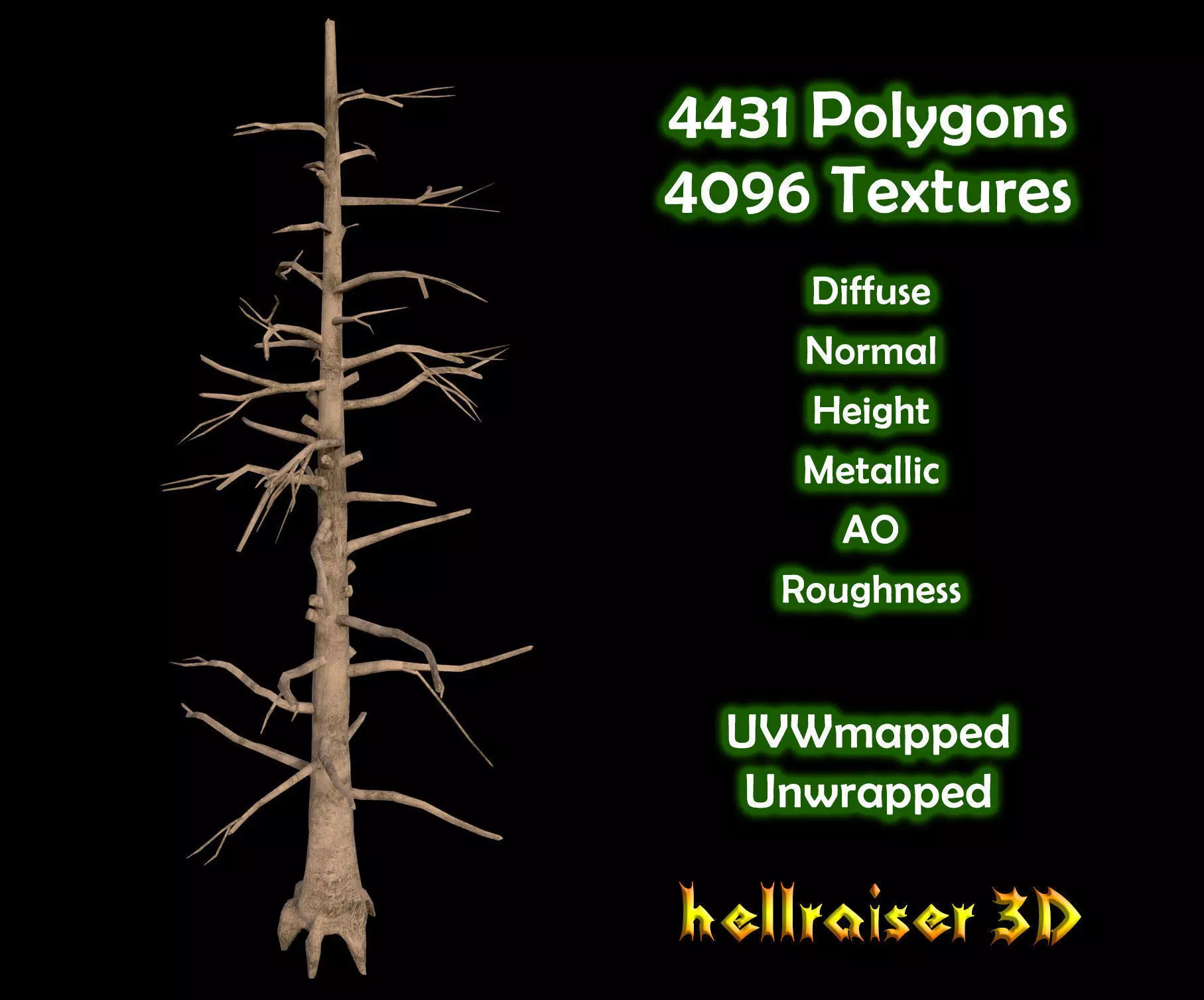 Dead Pine Tree - PBR - Textured Low-poly 3D model_0