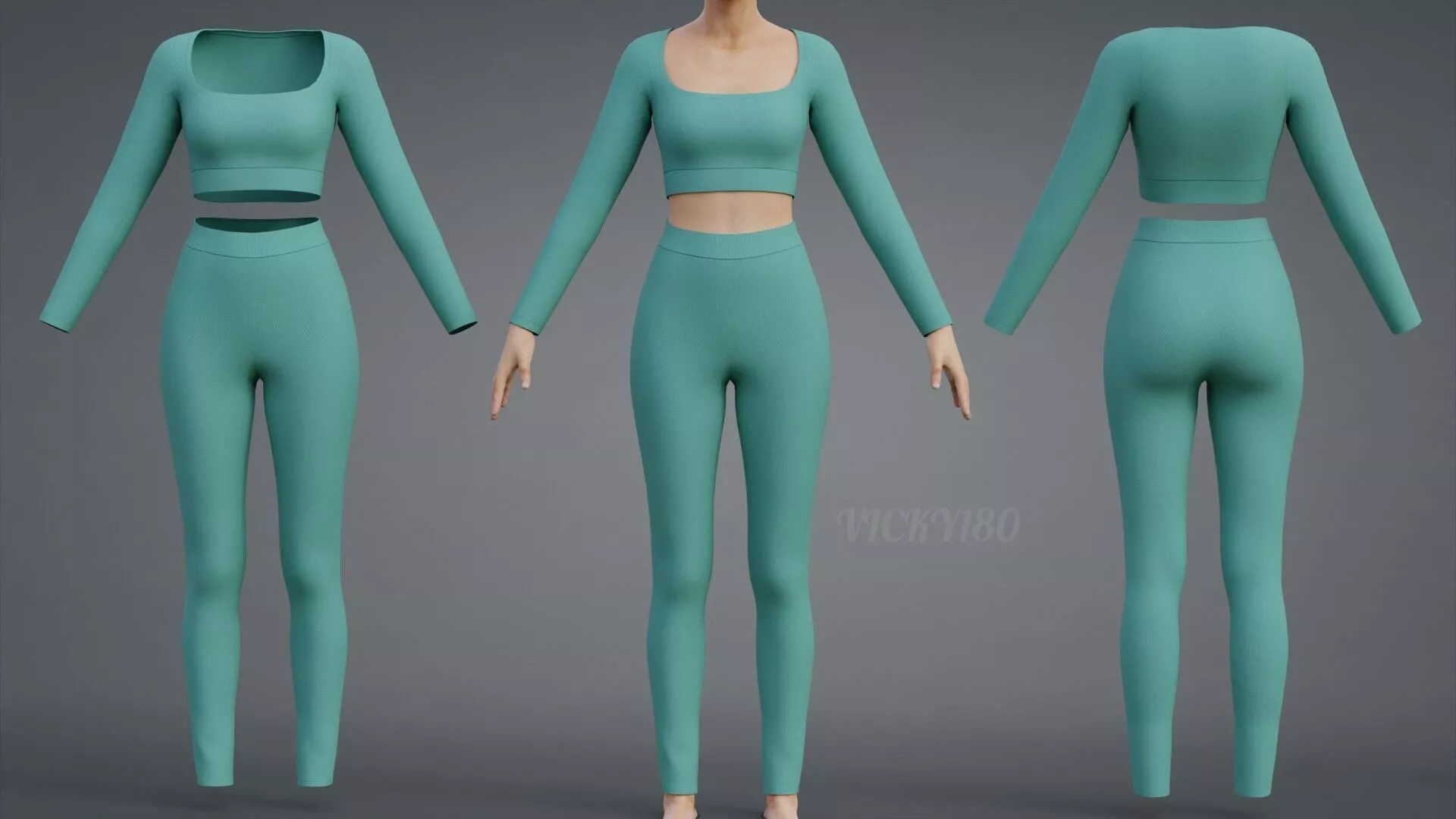 Crop Top Yoga Pants Clothing - Two Piece Matching Workout Outfit Low-poly 3D model