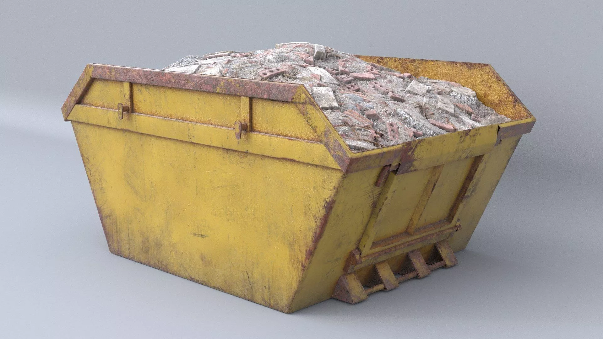 Skip Dumpster With Rubble PBR 3D model