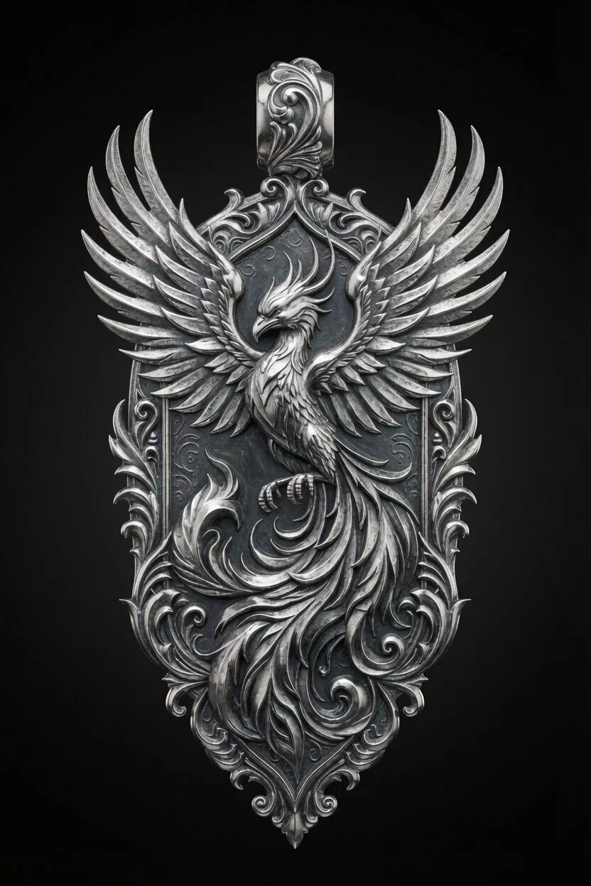 Baroque Phoenix Pendant Mythical Firebird Medallion 3D print model