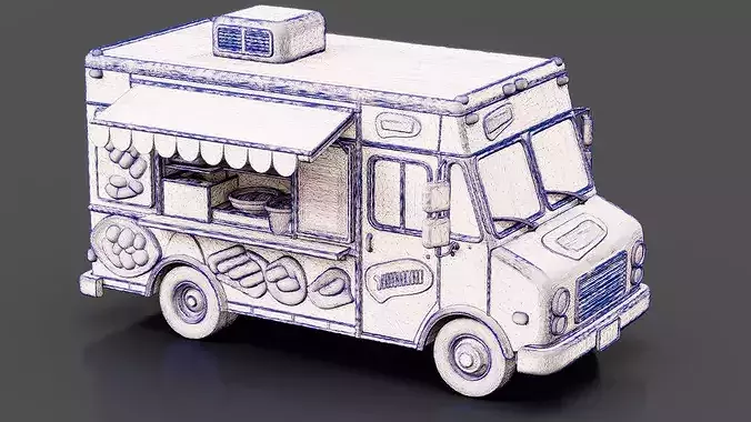 Mobile Street Snack Truck Low-poly 3D model 7