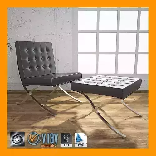 Barcelona Chair With Ottoman 3D model