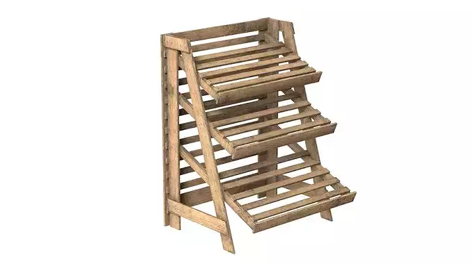 Fruits Large Wooden Rack Low-poly 3D model
