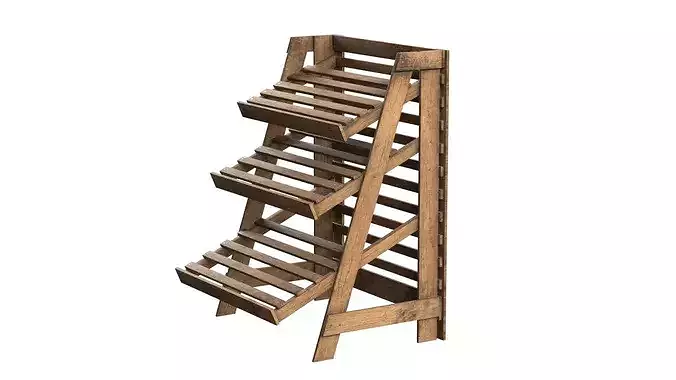 Fruits Large Wooden Rack Low-poly 3D model 2
