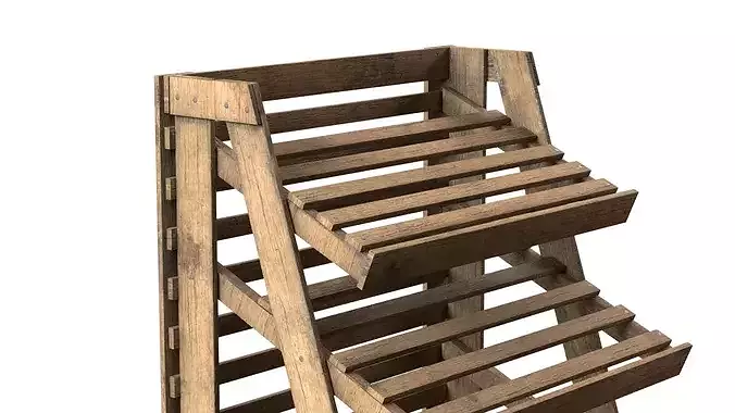Fruits Large Wooden Rack Low-poly 3D model 5