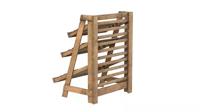 Fruits Large Wooden Rack Low-poly 3D model 3