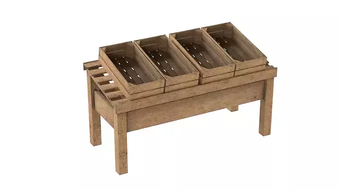Fruits Wooden Table and Crate Low-poly 3D model