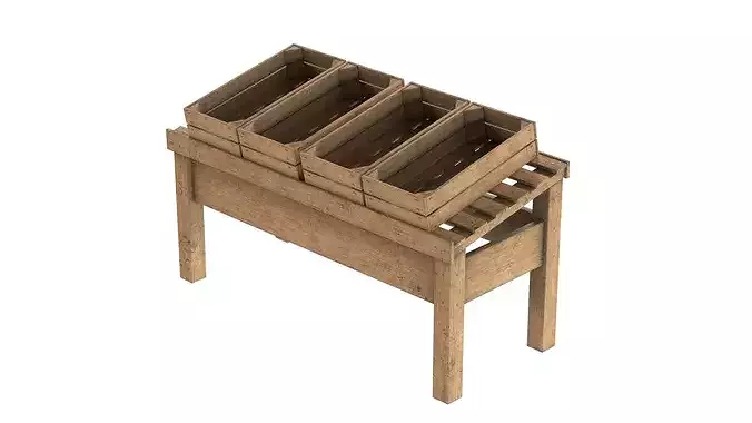 Fruits Wooden Table and Crate Low-poly 3D model 2