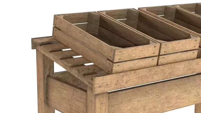 Fruits Wooden Table and Crate Low-poly 3D model 5