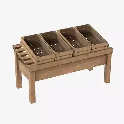 Fruits Wooden Table and Crate Low-poly 3D model 6