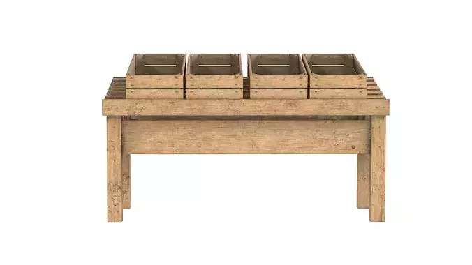Fruits Wooden Table and Crate Low-poly 3D model 4