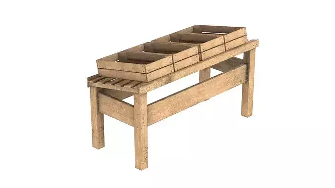 Fruits Wooden Table and Crate Low-poly 3D model 3