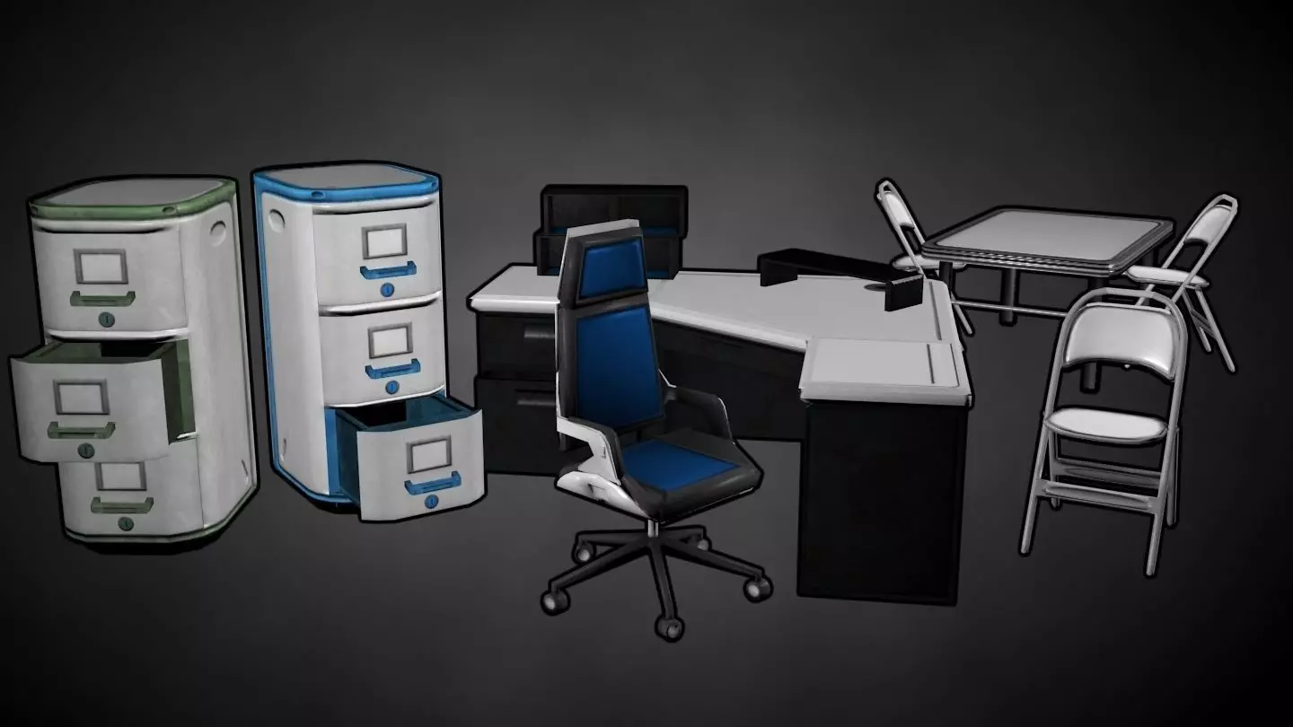 Futuristic Office Assets Low-poly 3D model_0