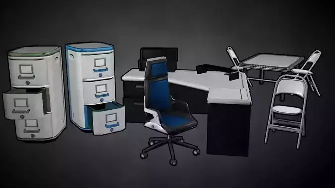 Futuristic Office Assets Low-poly 3D model