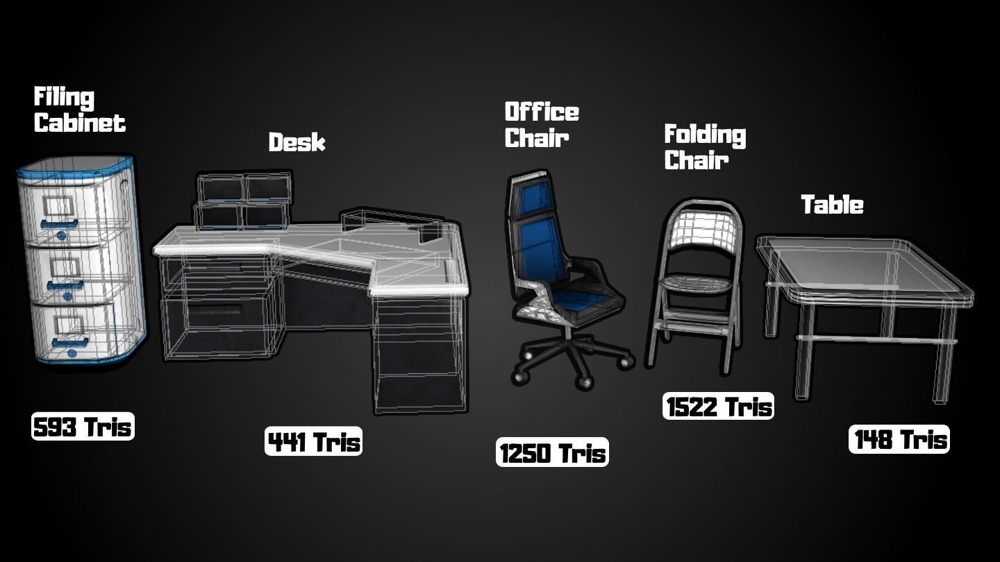Futuristic Office Assets Low-poly 3D model_7